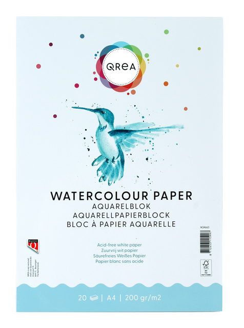 Bloc aquarelle Qrea A4 20 feuilles 200g collé