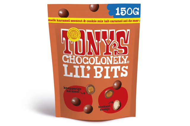 Chocolat Tony's Chocolonely Lil' Bits lait caramel au sel de mer et biscuit 150g