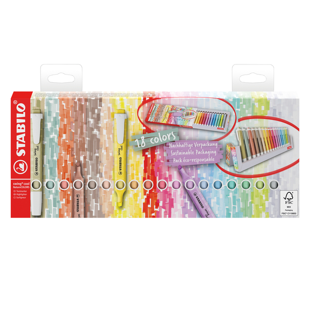 Surligneur STABILO Swing Cool NatureCOLORS set chevalet 18 pièces