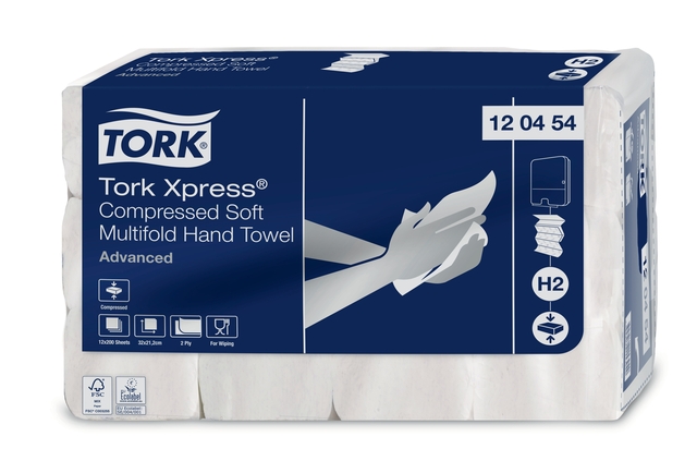 Essuie-mains Tork H2 Xpress compressé Advanced 120454Multifold 2 épaisseurs 212x320mm 12x 200fls blanc