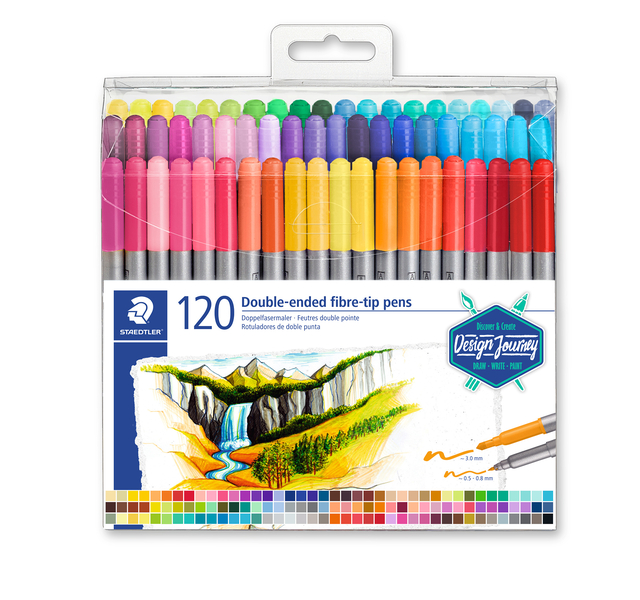 Kleurstift Staedtler 3200 dubbele punt fijn en ultrafijn assorti 120st