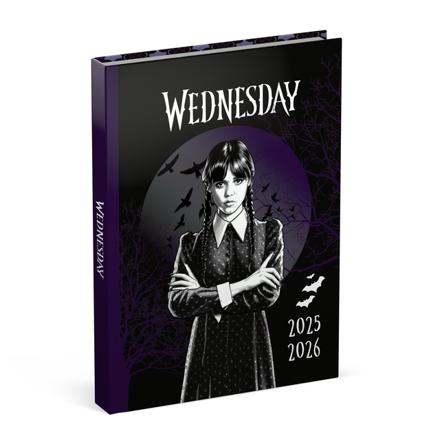 Agenda scolaire 2025-2026 Lannoo Wednesday 1 jour/ 1 page avec inserts noir