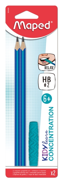 Grafietpotlood Maped Kidy Learn Concentration met kauwtopper set à 2 stuks blauw