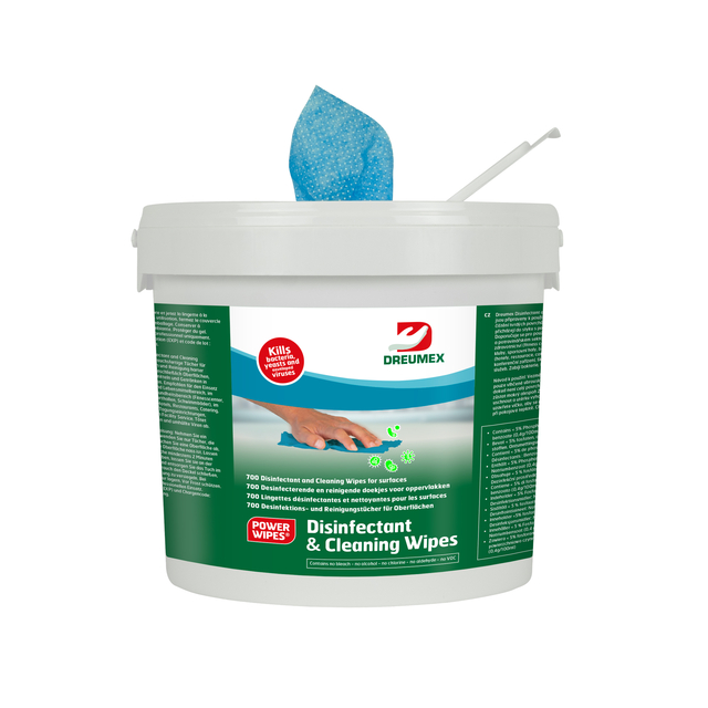 Lingette désinfectante Dreumex Disinfectant & Cleaning seau 700 pièces bleu