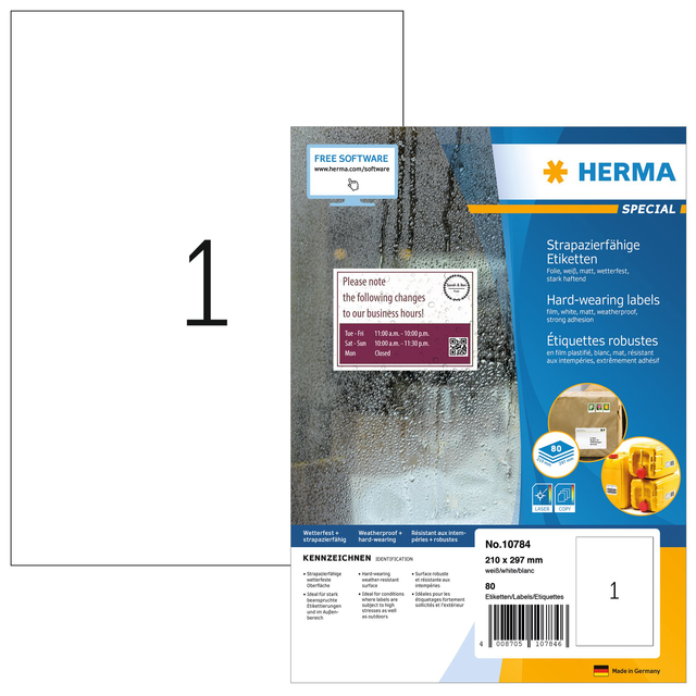 Etiquette HERMA 10784 210x297mm résistante aux intempéries blanc 80 étiquettes
