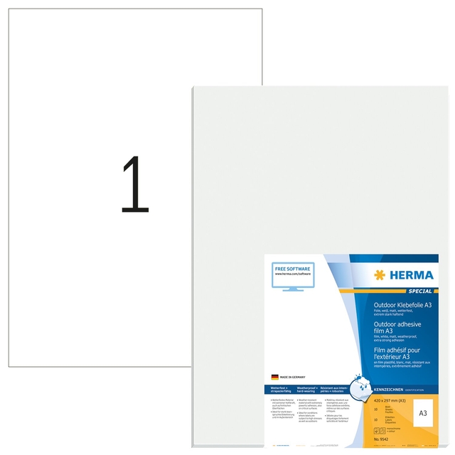 Etiquette HERMA 9542 A3 297x420mm résistante intempéries blanc 10 piéces