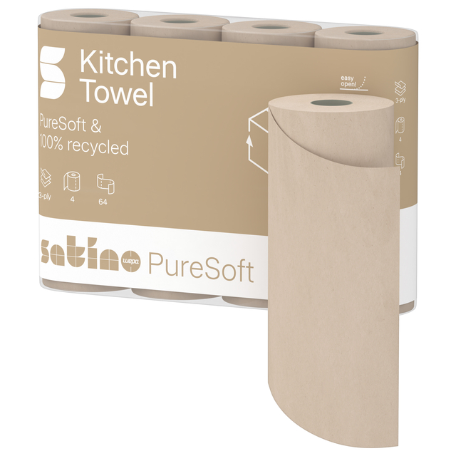 Essuie-tout Satino PureSoft 175890 3 épaisseurs 4x 64 feuilles naturel