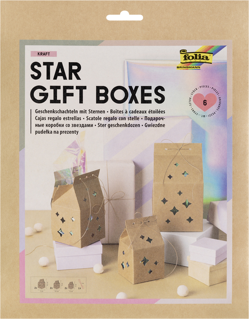 Boîte à cadeaux étoilée Folia Kraft 6 pièces