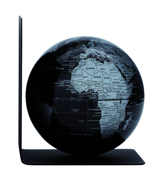 Boekensteun Troika met magnetische globe 13cm zwart-zilver