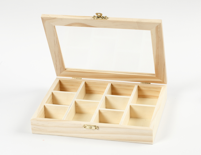 Boîte Creativ Company 15,5x20,5x3,5cm bois couvercle en verre