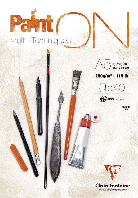 Tekenblok Clairefontaine Paint On A5 40 vel 250gr