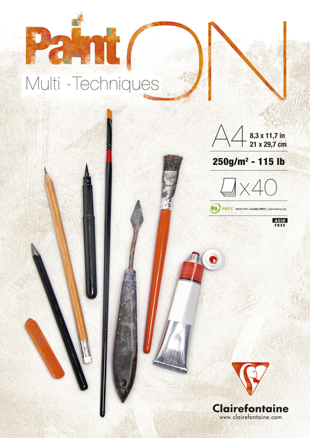 Bloc à dessin Clairefontaine Paint On A4 40 feuilles 250g