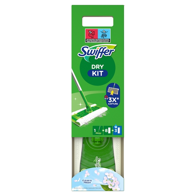 Système de nettoyage sols Swiffer kit starter 8 lingettes sèches et 3 humides