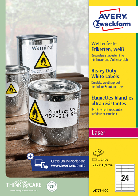 Etiquette Avery Zweckform L4773-100 63,5x33,9mm 2400 étiquettes