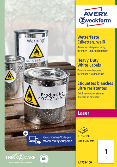Etiquette Avery L4775-100 210x297mm 100 étiquettes