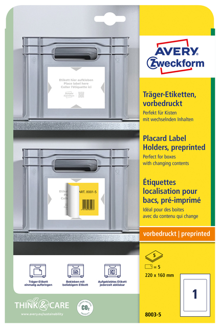 Etiquette de positionnement Avery Zweckform AZ 8003 220x160mm imprimée 5 étiquettes