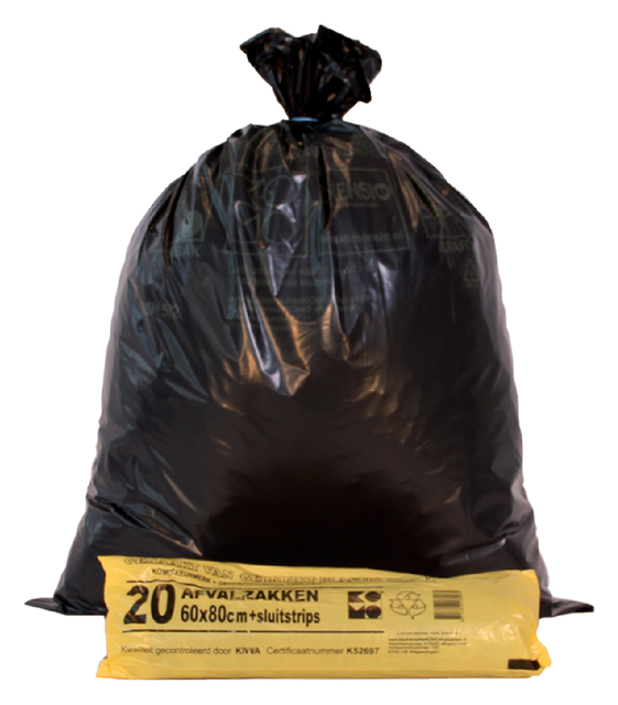 Sac poubelle Komo 60L noir rouleau de 20 pièces