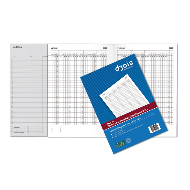 Jaarplanner 2026 Djois personeel- en activiteitenplanner