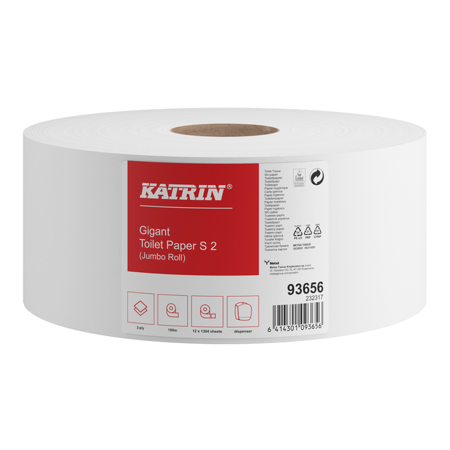Toiletpapier Katrin Gigant S jumbo klein 2-laags 150m wit 93656