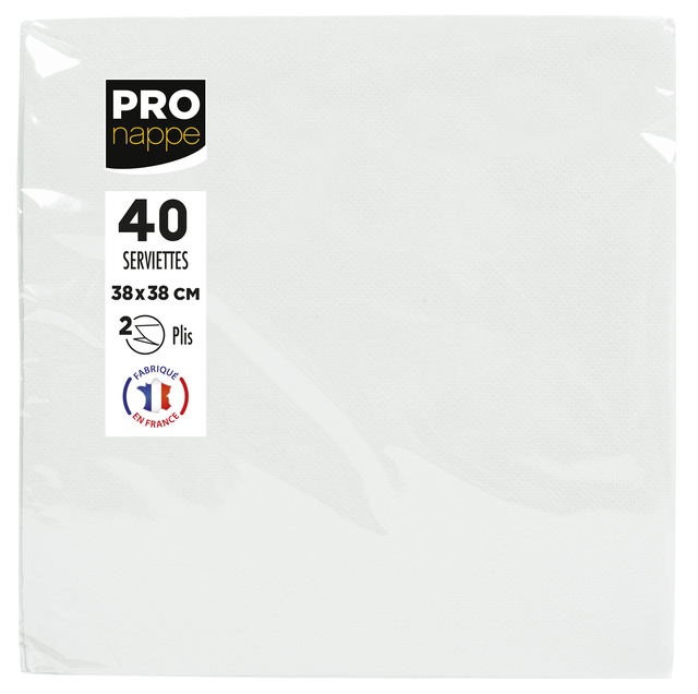 Serviette Pronappe pli 1/4 2 épaisseurs 380x380mm 40 pièces blanc