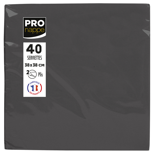 Serviette Pronappe pli 1/4 2 épaisseurs 380x380mm 40 pièces noir