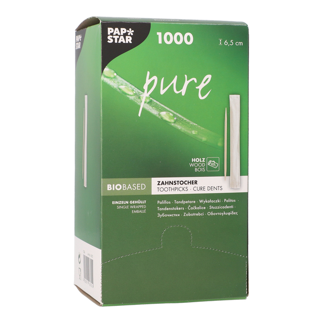 Tandenstoker Papstar Pure per stuk verpakt dispenser à 1000 stuks hout