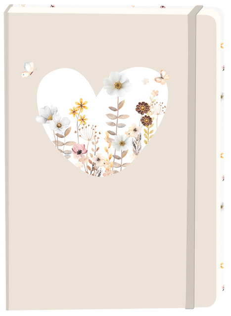 Carnet de notes Coeur blanc A5 ligné 92 pages couverture souple beige