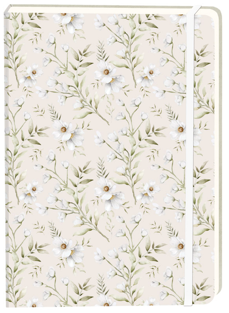 Notitieboek witte bloemen A5 lijn 92 pagina's softcover creme
