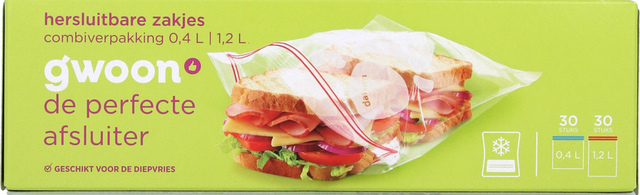 Hersluitbare zak G'woon 30 x 0.4l en 30 x 1.2l