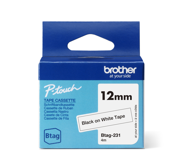 Ruban étiquettes Brother P-touch Btag-231 standard 12mm noir sur blanc