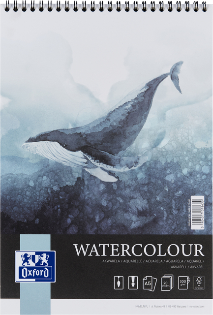 Aquarelblok Oxford Watercolour A5 20 vel 300 gram spiraal