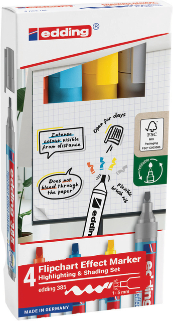 Viltstift edding 385 flipover penseelpunt assorti 4 stuks