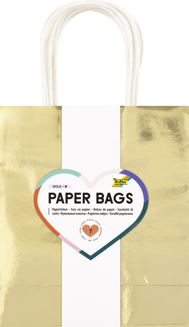 Sac cadeau Folia kraft doré 18x21x8cm 7 pièces