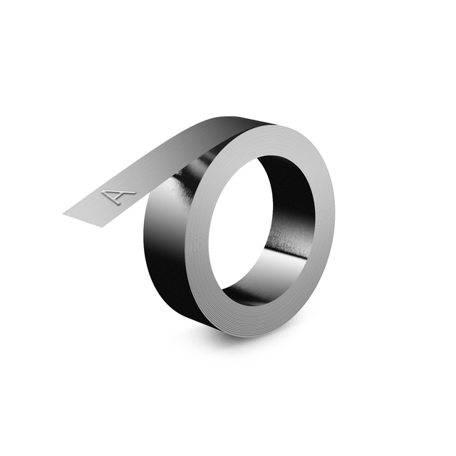 Ruban relief Dymo Embossing non collant acier inoxydable 12mm argent