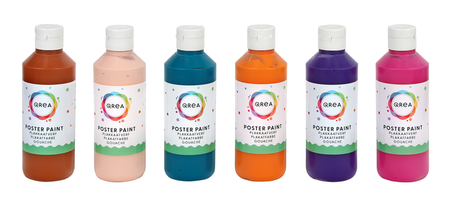 Plakkaatverf Qrea set à 6 fun kleuren 250ml
