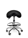 Zadelkruk Office Premium laag met voetring harde wielen zw