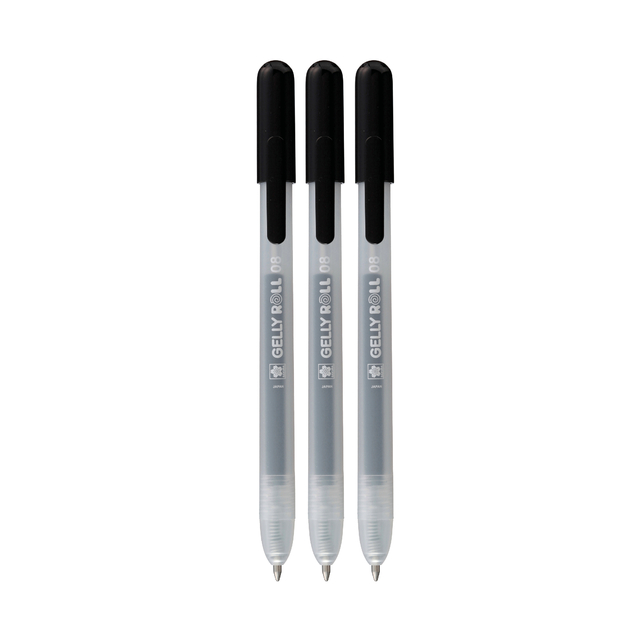 Stylo gel Sakura Gelly Roll Classic 08 rétractable set 3 couleurs noir