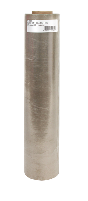 Wikkelfolie IEZZY 500mmx300m 17mu 100% recycled (PCR) transparant