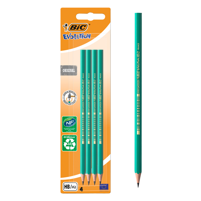 Crayon BIC Evolution ECOlutions Original hexagonal HB 4 pièces