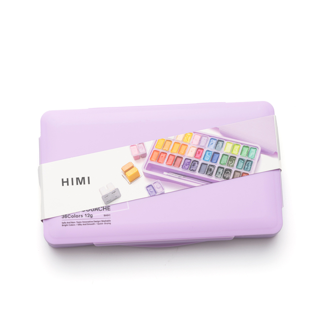 Gouache HIMI Twin cups 36 kleuren 12gr opbergbox lila