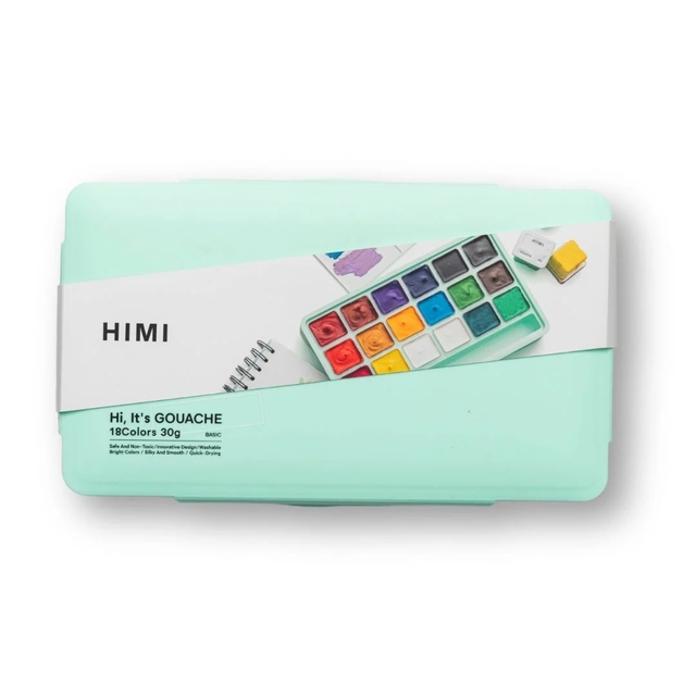 Gouache HIMI 18 kleuren 30gr opbergbox groen