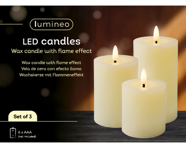 Set bougies LED blanc-chaud 3 pièces