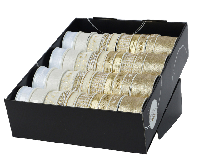 Ruban cadeau Decoris polyester doré/nacré assorti