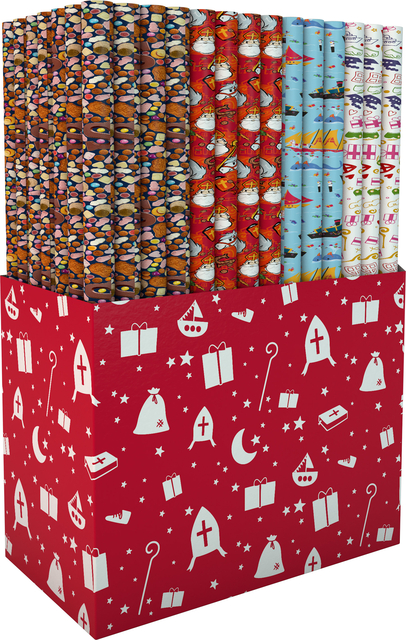 Papier cadeau Sint 250x46,5cm assorti