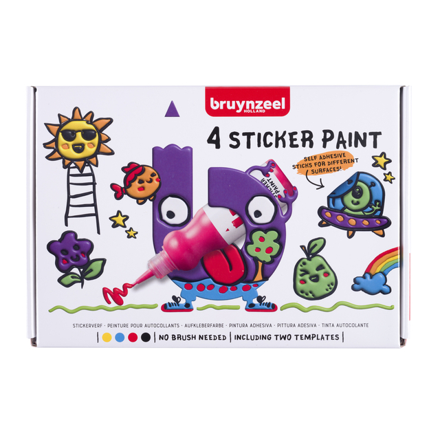 Stickerverf Bruynzeel met 2 sjablonen assorti 4 stuks