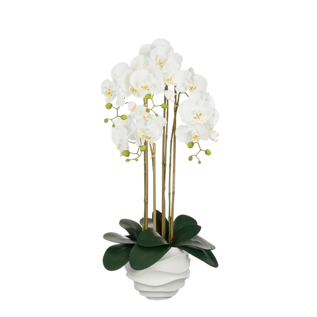 Plante artificielle Mica Phalaenopsis en pot blanc 40x34x82cm
