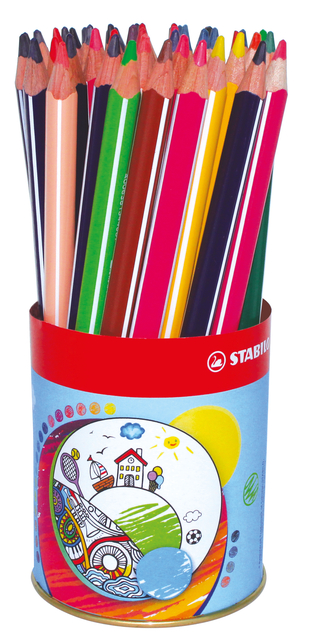 Kleurpotloden STABILO 203 Trio dik assorti classpack blik à 38 stuks
