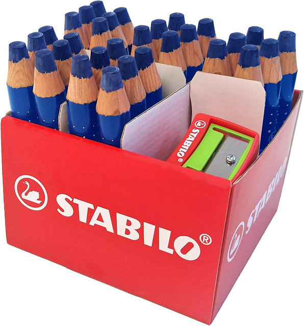 Crayon tableau blanc STABILO MARKdry avec 2 taille-crayons bleu Classpack 30pcs
