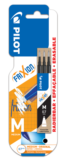 Recharge roller PILOT FriXion Medium noir blister 3 pièces