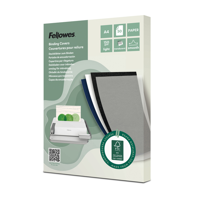 Couverture Fellowes A4 FSC translucide papier 150g 50 feuilles